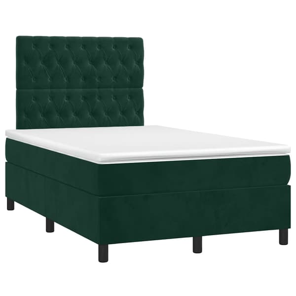 Ramsäng med madrass & LED mörkgrön 120x190 cm sammet