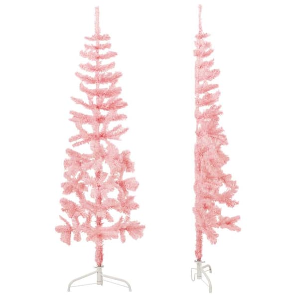 Smal halv plastgran med stativ rosa 180 cm