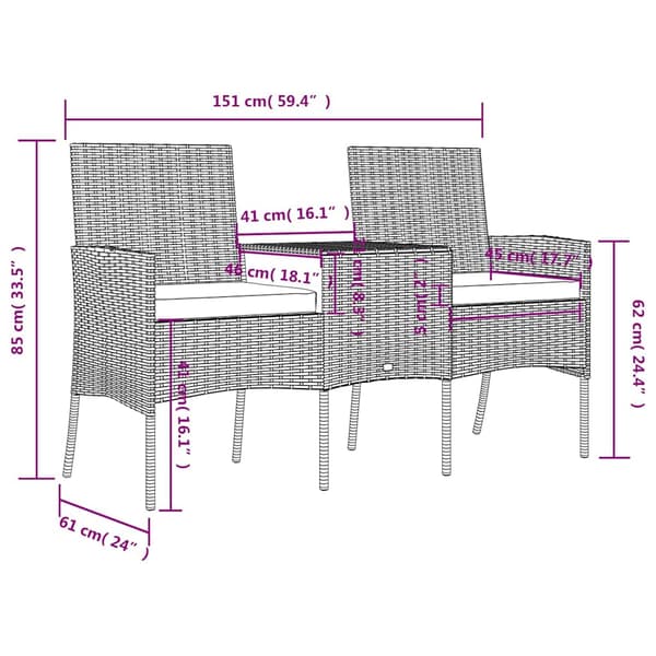 Trädgårdssoffa 2-sits med bord konstrotting antracit