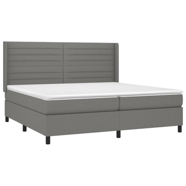 Ramsäng med madrass & LED mörkgrå 200x200 cm tyg