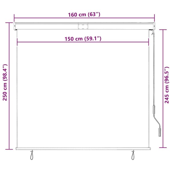 Rullgardin utomhus 160x250 cm gräddvit