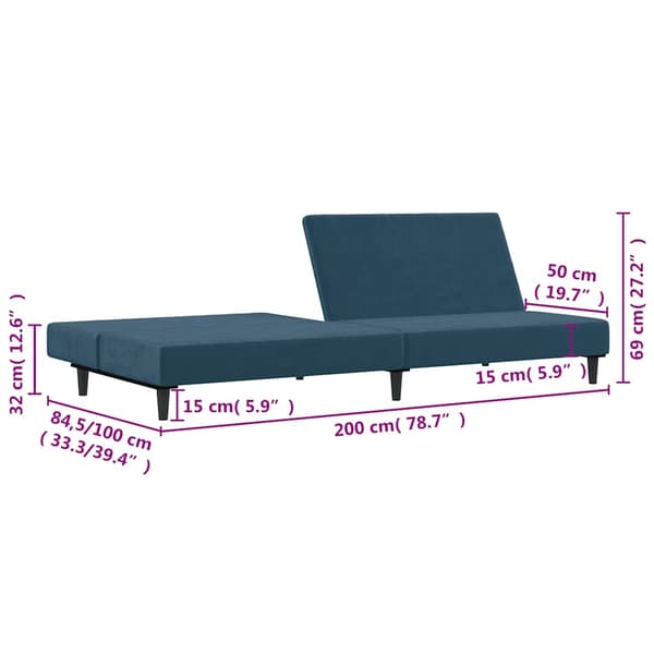 Bäddsoffa 2-sits blå sammet