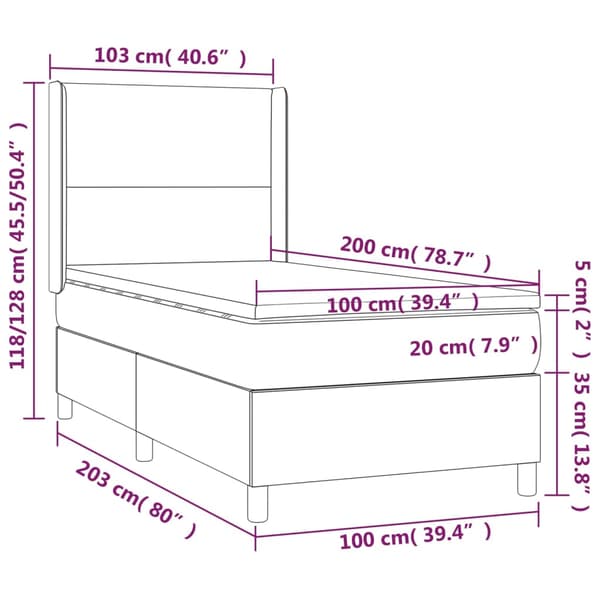 Ramsäng med madrass ljusgrå 100x200 cm sammet
