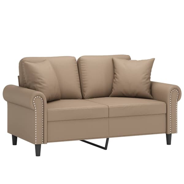 2-sits soffa med prydnadskuddar cappuccino 120 cm konstläder