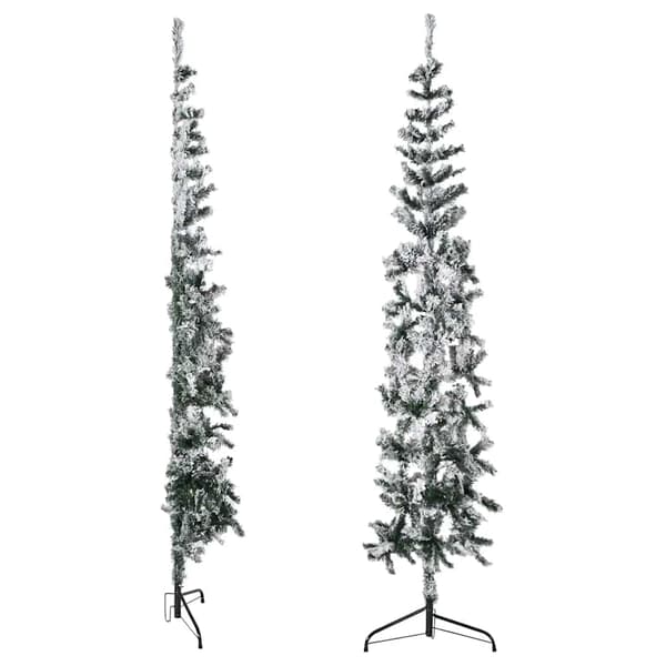 Smal halv plastgran med snö 210 cm