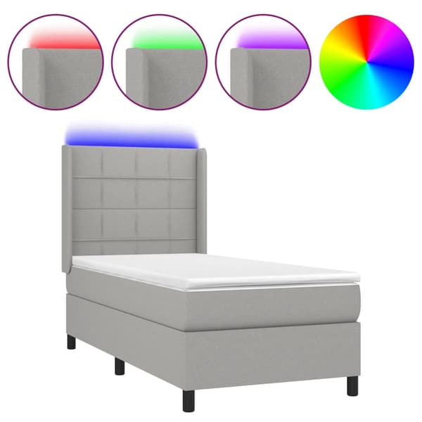 Ramsäng med madrass & LED ljusgrå 100x200 cm tyg