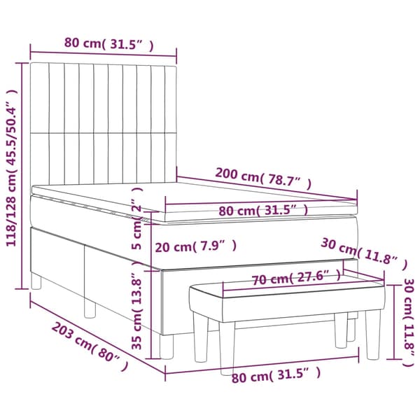 Ramsäng med madrass mörkgrå 80x200 cm sammet