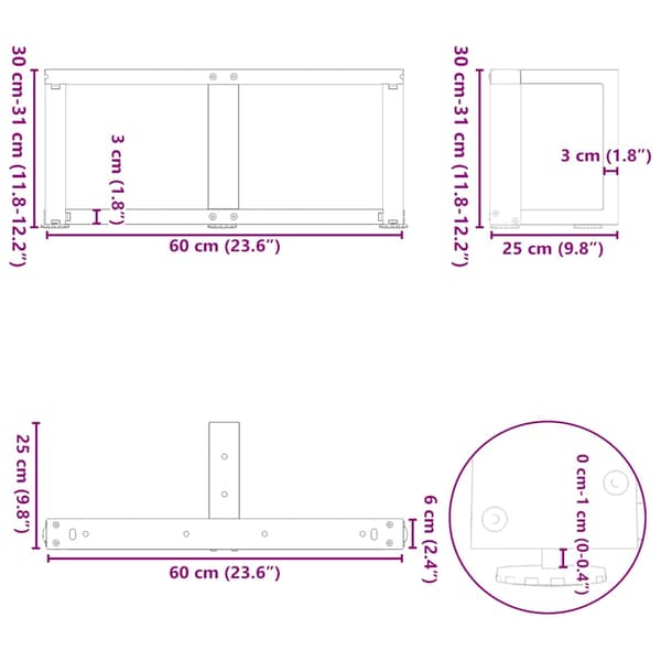 Soffbordsben T-formade 2 st antracit 60x25x(30-31) cm stål
