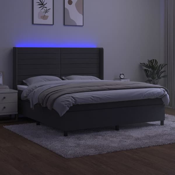 Ramsäng med madrass & LED mörkgrå 160x200 cm sammet
