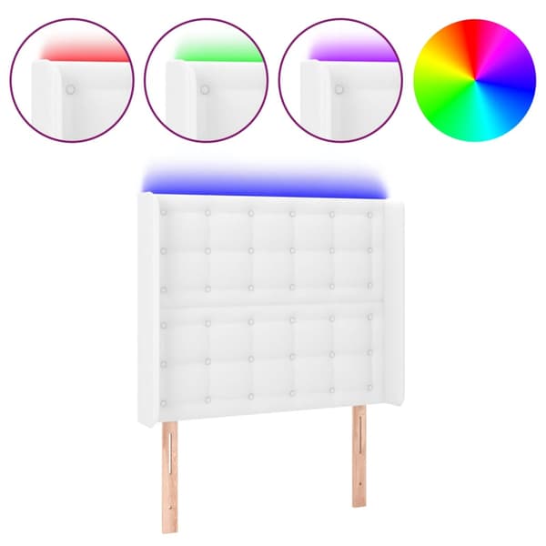 Sänggavel LED vit 83x16x118/128 cm konstläder