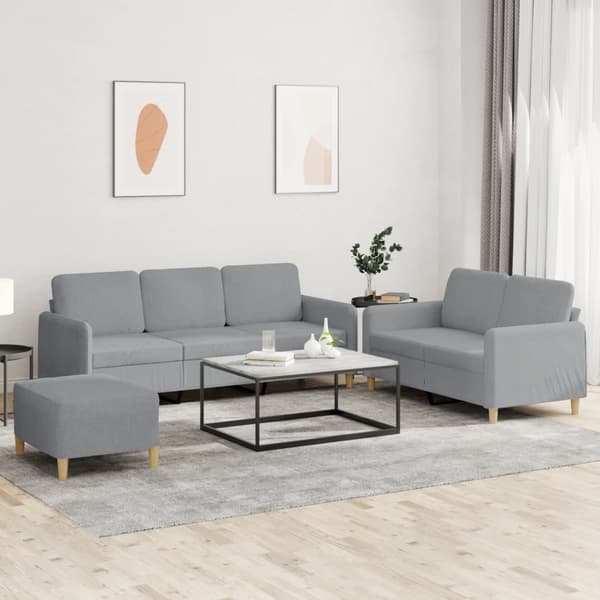 Soffgrupp med dynor 3 delar Ljusgrå tyg