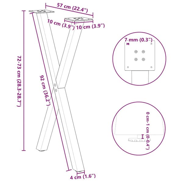 Matbordsben X-formade 2 st antracit 57x(72-73) cm stål