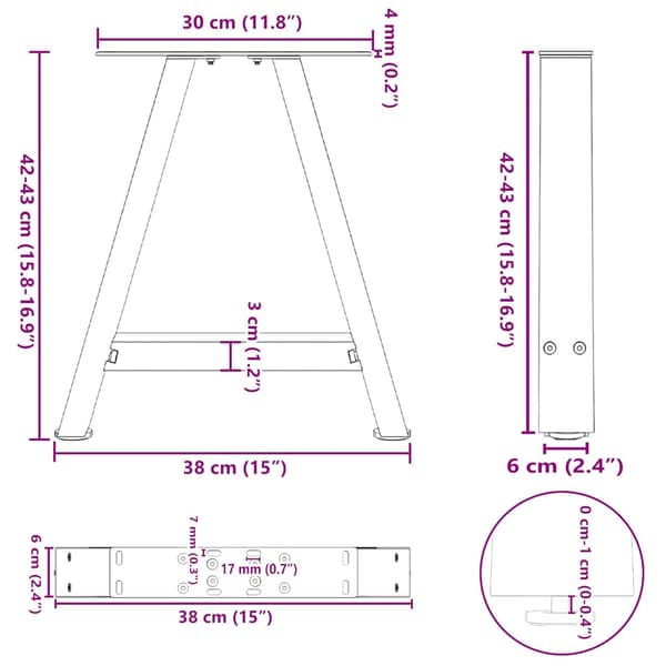 Soffbordsben A-formade 2 st 38x(42-43) cm stål