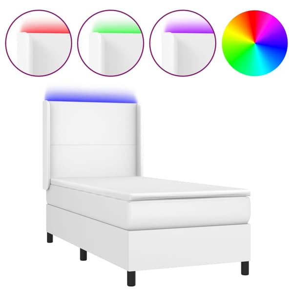 Ramsäng med madrass & LED vit 90x190 cm konstläder