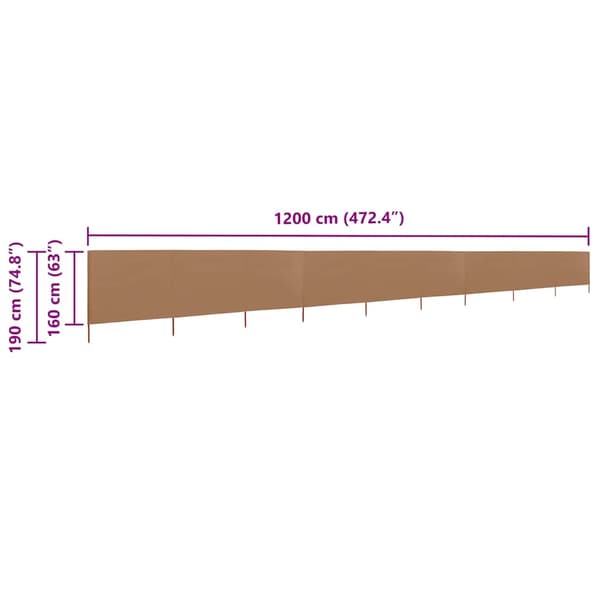 Vindskydd 9 paneler tyg 1200x160 cm taupe