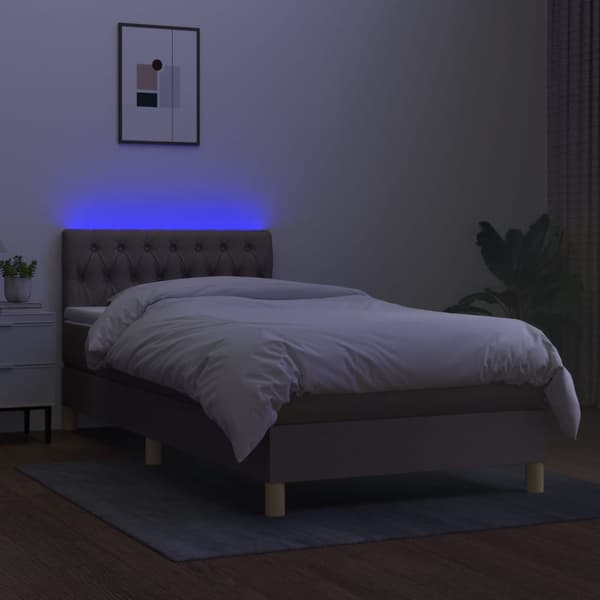 Ramsäng med madrass & LED taupe 90x200 cm tyg