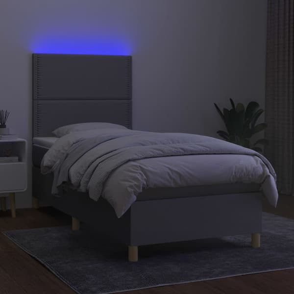 Ramsäng med madrass & LED ljusgrå 90x200 cm tyg