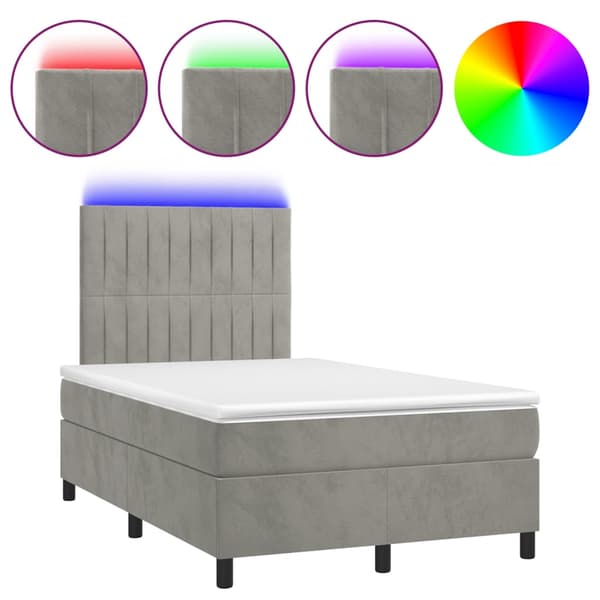Ramsäng med madrass & LED ljusgrå 120x200 cm sammet