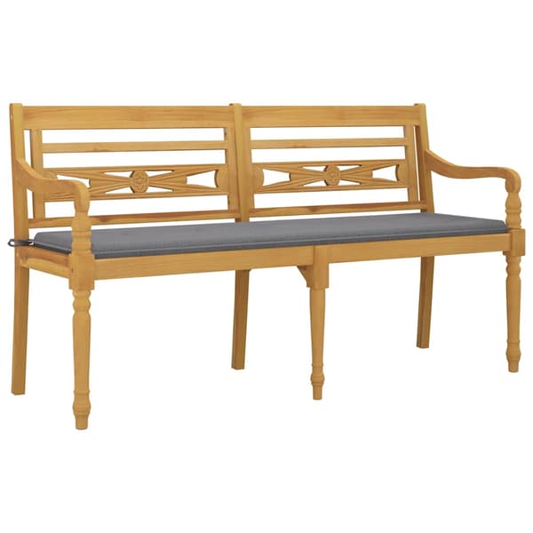 Bataviabänk med grå dyna 150 cm massiv teak
