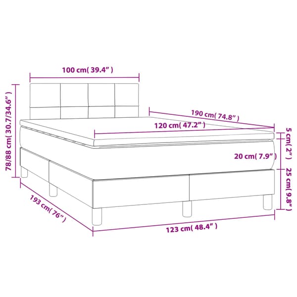 Ramsäng med madrass & LED ljusgrå 120x190 cm tyg
