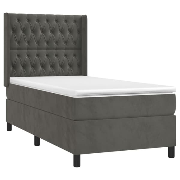 Ramsäng med madrass & LED mörkgrå 100x200 cm sammet