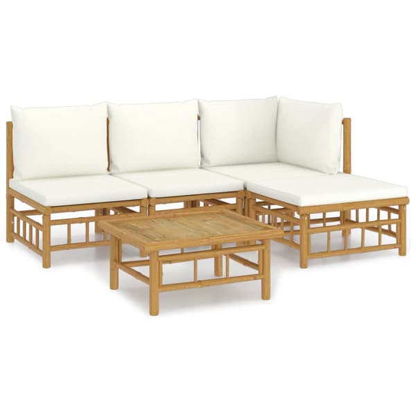 Loungegrupp 5 delar gräddvita dynor bambu