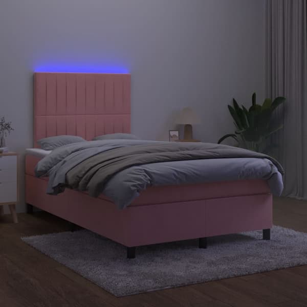 Ramsäng med madrass & LED rosa 120x190 cm sammet