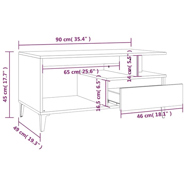 Soffbord sonoma-ek 90x49x45 cm konstruerat trä
