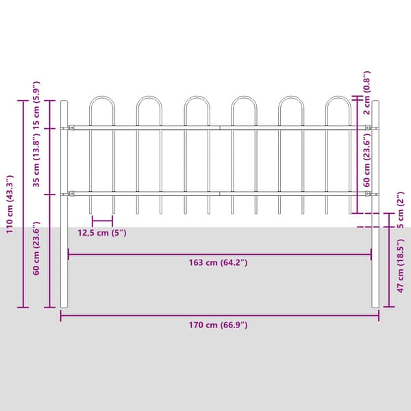 Trädgårdsstängsel 2 pcs Grå 3,4 x 0,6 m Pulverlackerad stål