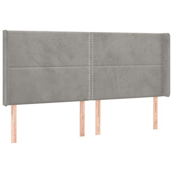 Sänggavel LED ljusgrå 203x16x118/128 cm sammet