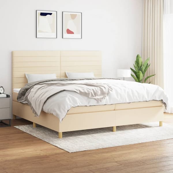 Ramsäng med madrass gräddvit 200x200 cm tyg