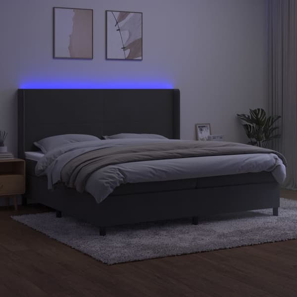 Ramsäng med madrass & LED mörkgrå 200x200 cm sammet