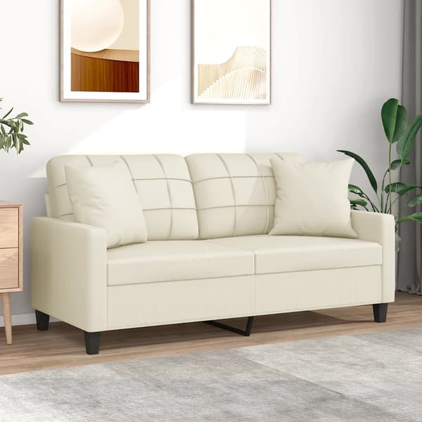 2-sits soffa med prydnadskuddar gräddvit 140 cm konstläder