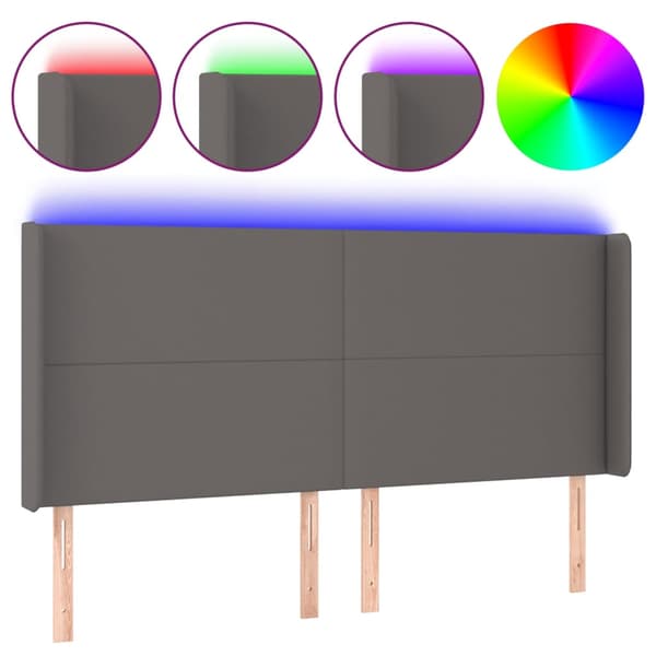 Sänggavel LED grå 183x16x118/128 cm konstläder