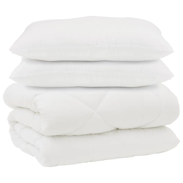 Duntäcke med Kuddar 3 pcs Vit Mikrofiber och Dunfjäder