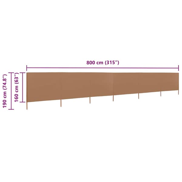 Vindskydd 6 paneler tyg 800x160 cm taupe