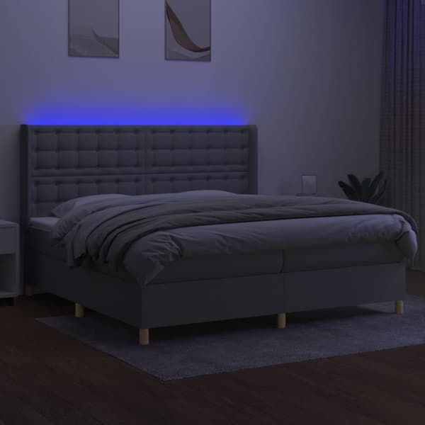 Ramsäng med madrass & LED ljusgrå 200x200 cm tyg