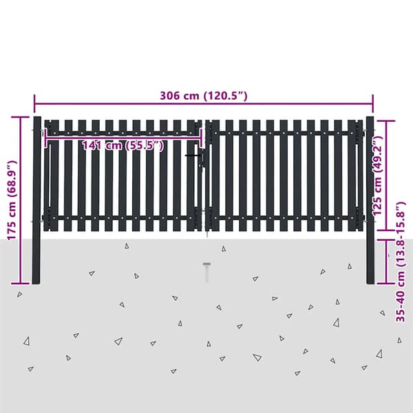 Dubbeldörrsgrind stål 300x125 cm antracit