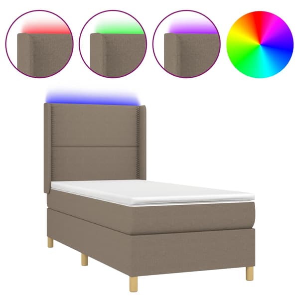 Ramsäng med madrass & LED mörkbrun 90x200 cm tyg