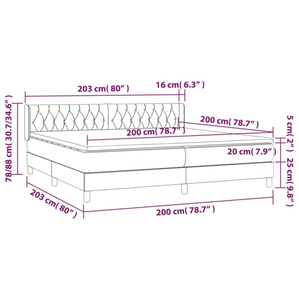 Ramsäng med madrass ljusgrå 200x200 cm sammet