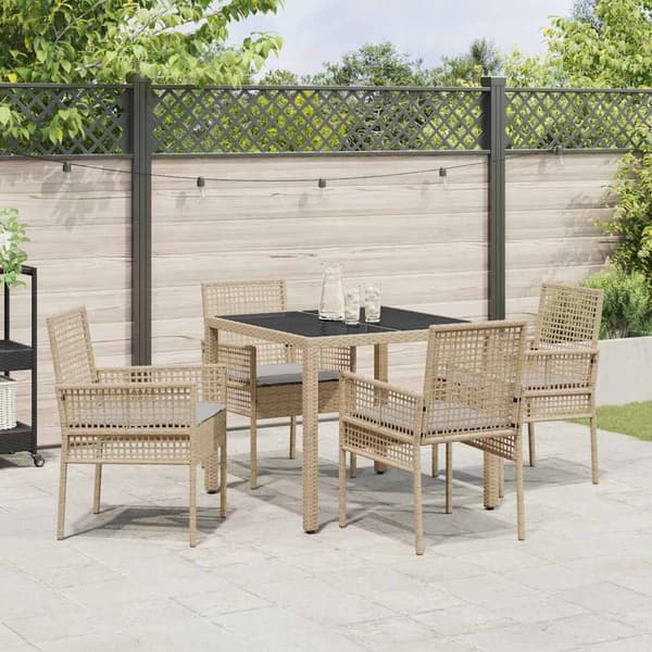 Trädgårdsmöbelset 5 pcs Beige konstrotting