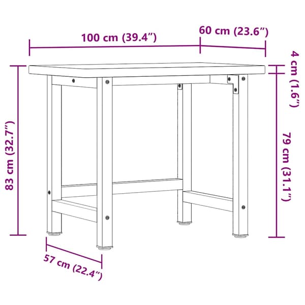 Arbetsbänk 100x60x83 cm massiv bok rektangulär