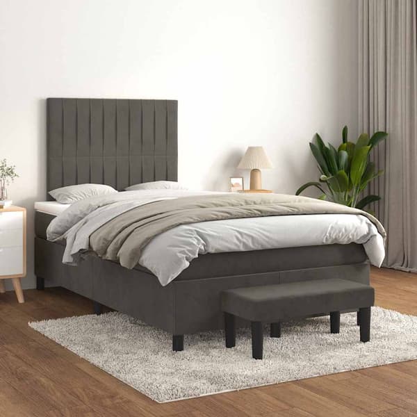 Ramsäng med madrass mörkgrå 120x190 cm sammet