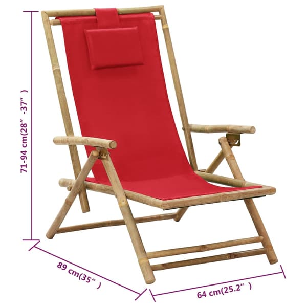 Reclinerstol röd bambu och tyg