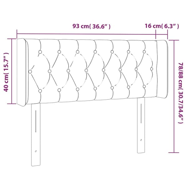 Sänggavel LED mörkgrå 93x16x78/88 cm sammet