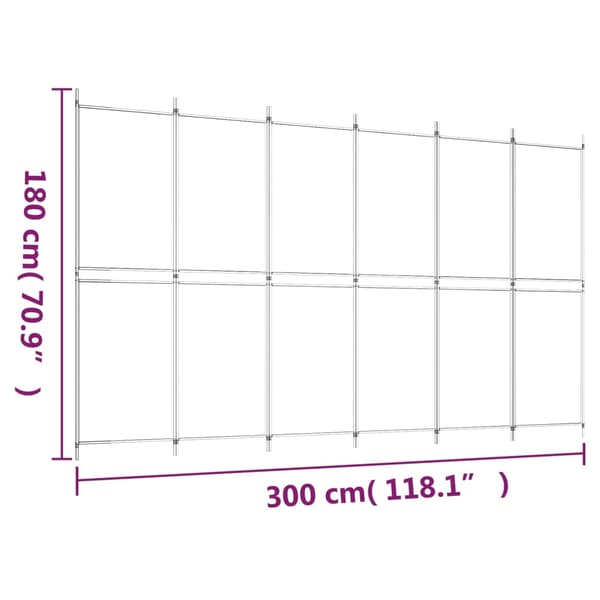 Rumsavdelare 6 paneler vit 300x180 cm tyg