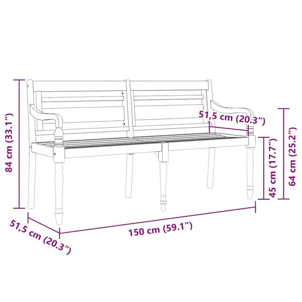 Bataviabänk med gräddvit dyna 150 cm massiv teak