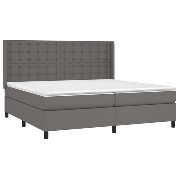 Ramsäng med madrass & LED grå 200x200 cm konstläder