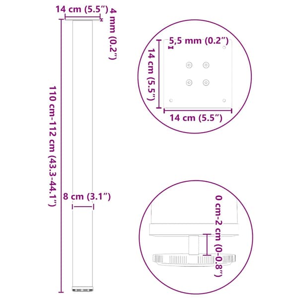 Barbordsben 4 st antracit 110-112 cm stål