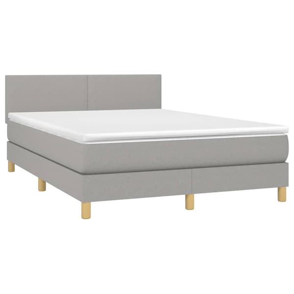 Ramsäng med madrass & LED ljusgrå 140x190 cm tyg